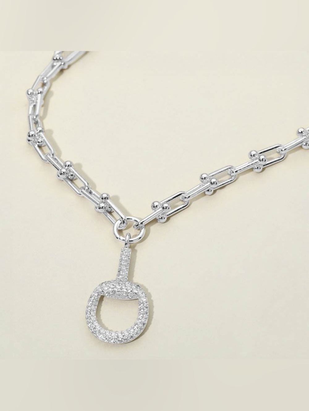 14K Gold Plated Chunky Industrial Chain CZ Pave Half Horsebit Pendant Necklace